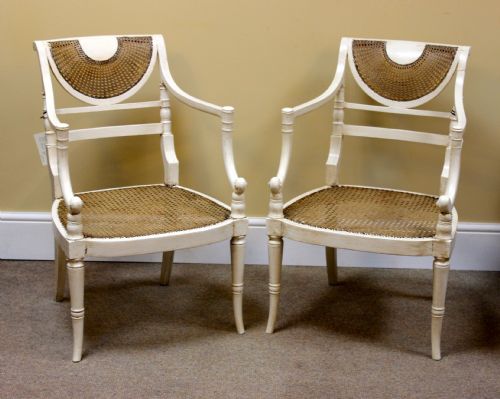 A PAIR OF REGENCY PAINTED BERGERE CHAIRS - ADDITIONAL PHOTO 1