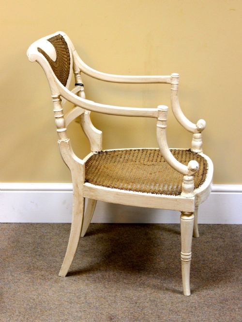 A PAIR OF REGENCY PAINTED BERGERE CHAIRS - ADDITIONAL PHOTO 3