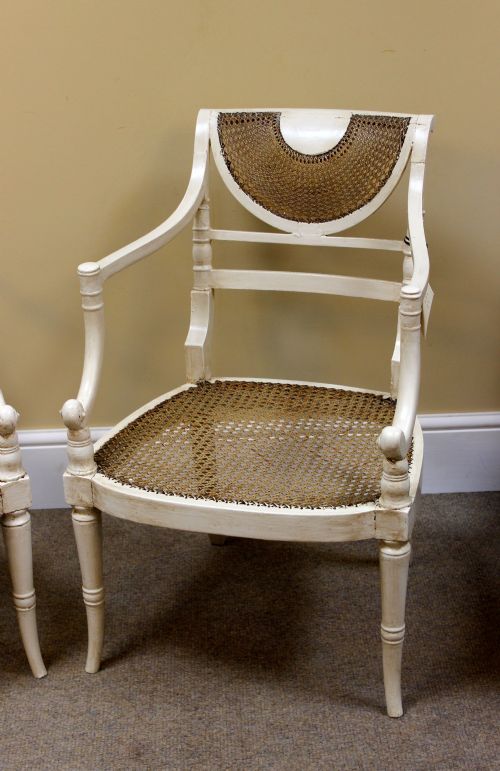 A PAIR OF REGENCY PAINTED BERGERE CHAIRS - ADDITIONAL PHOTO 4