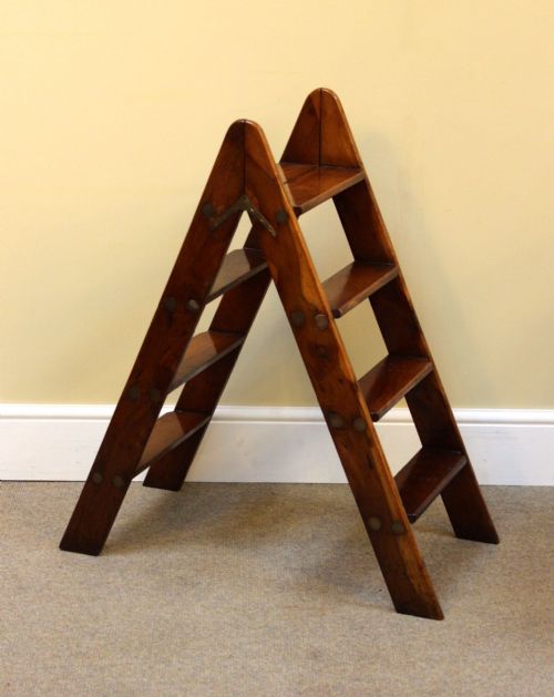 19th. Yew Wood Folding Library Steps