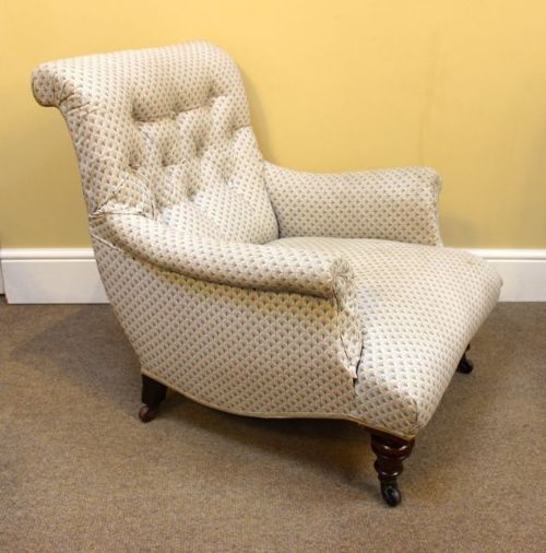 19thc. Walnut Howard Style Button Back Armchair