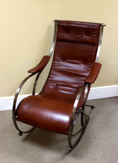 fig 1. Early 20thc Metal and Leather Rocking Chair