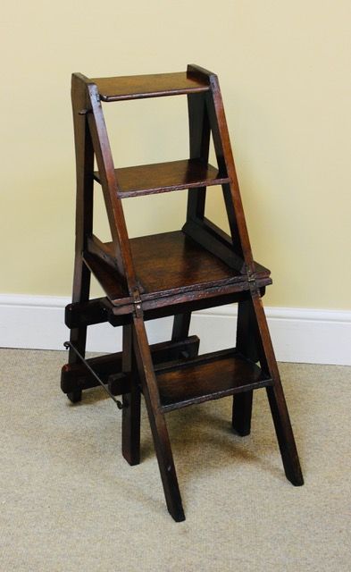19thc Oak Metamorphic Chair/library Steps