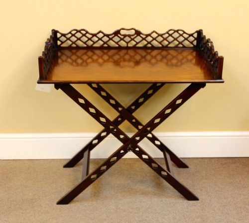 Late 19thc Mahogany Chinese Chippendale Butler's Tray on Stand