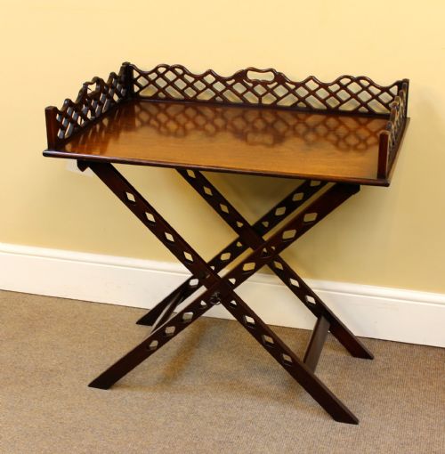 fig 1. Late 19thc Mahogany Chinese Chippendale Butler's Tray on Stand
