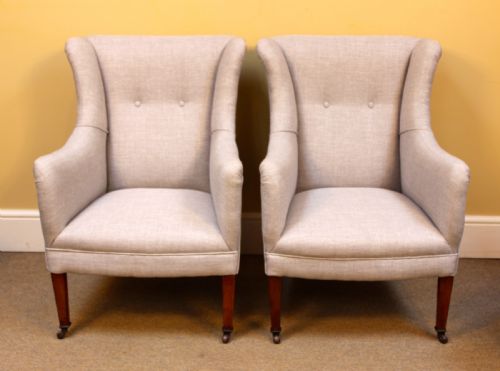 A PAIR OF LATE 19THC SMALL WALNUT WING ARMCHAIRS