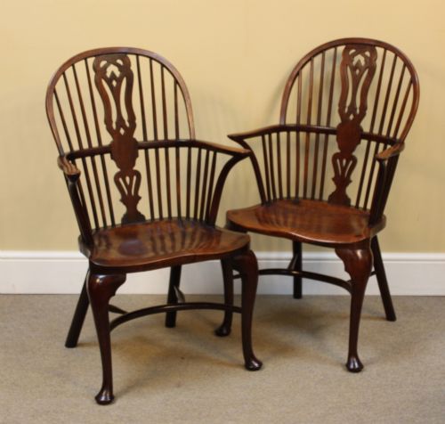 A PAIR OF 19THC YEW ELM WINDSOR CHAIRS