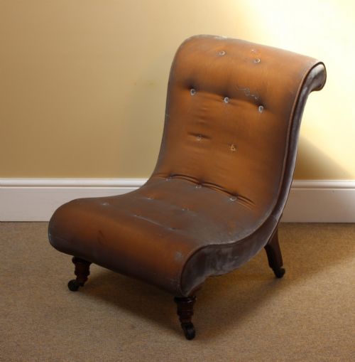 19THC WALNUT SLIPPER NURSING CHAIR - ADDITIONAL PHOTO 1
