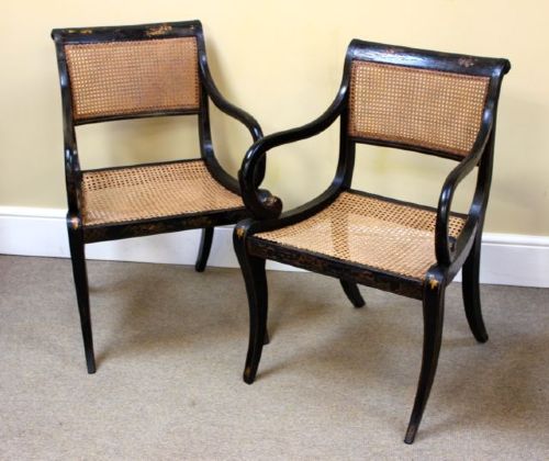 A Pair of Regency Caned Armchairs