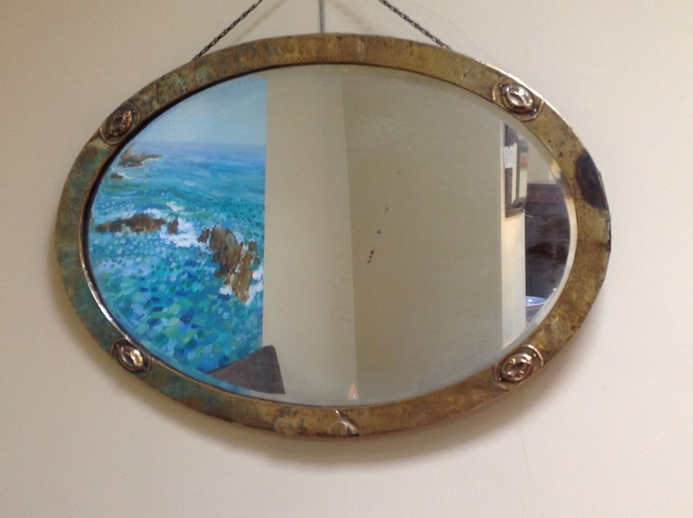 Early 20thc. Brass Art Deco Oval Mirror