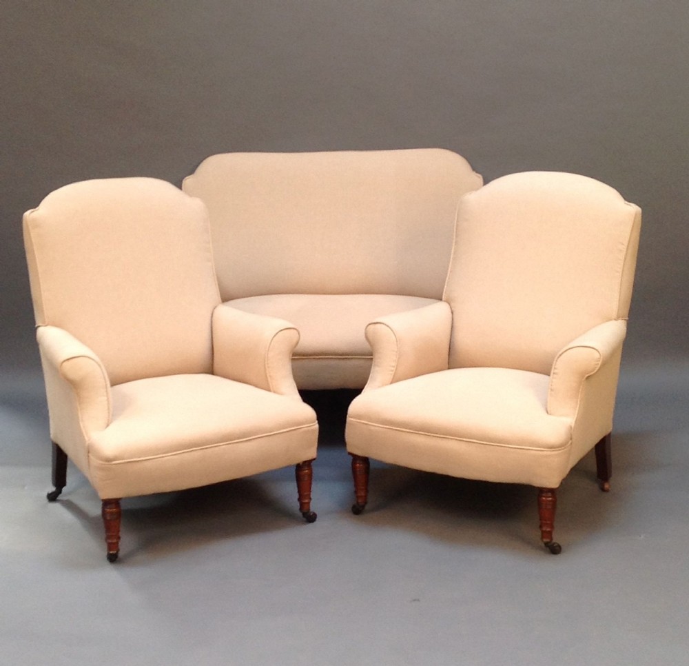 Late 19thc Three Piece Suite comprising 2 Armchairs & a 2 Seater Sofa