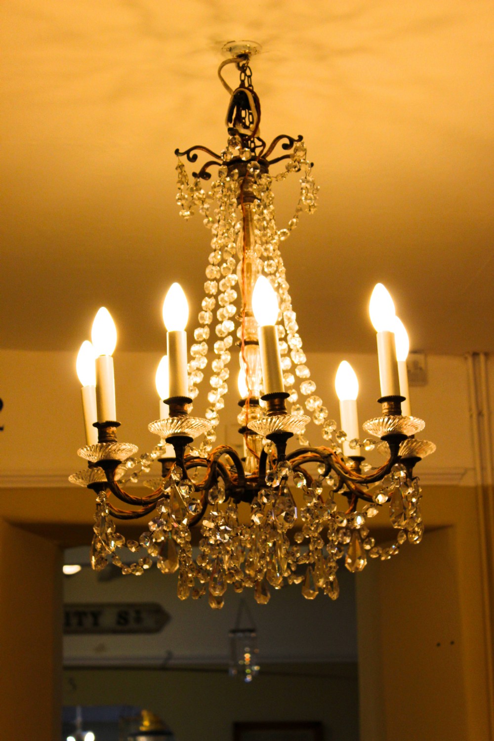 A Fine 19thc. Brass & Cut Glass Chandelier 