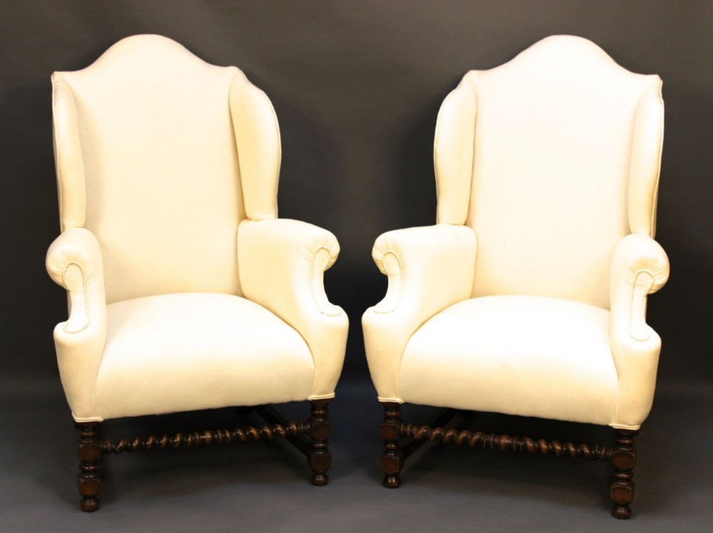 Pair of Late 19th c Oak Wing Armchairs 