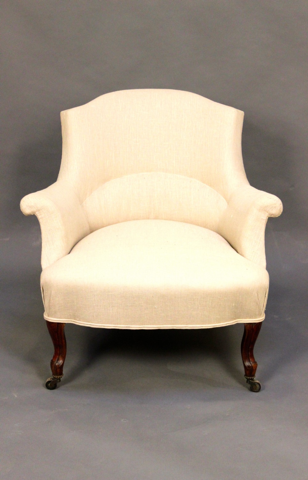 19thc Walnut Cabriole Legged Upholstered Salon Chair
