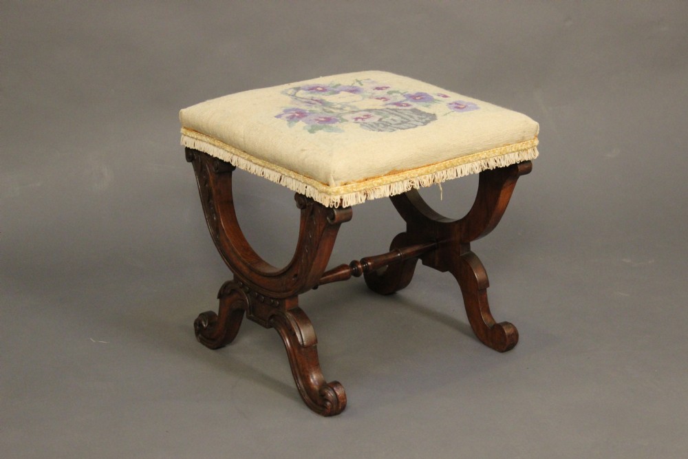19thc Rosewood ‘X’ Frame Legged Stool