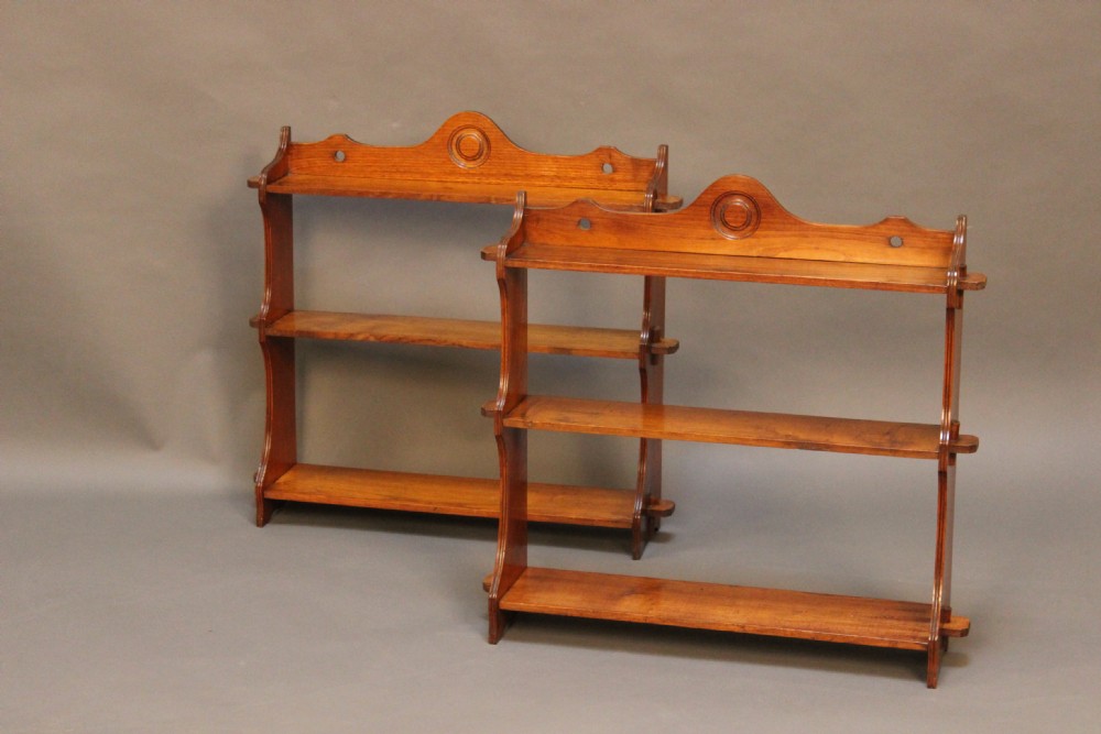 A Pair of Late 19thc Oak Hanging Book Shelves.