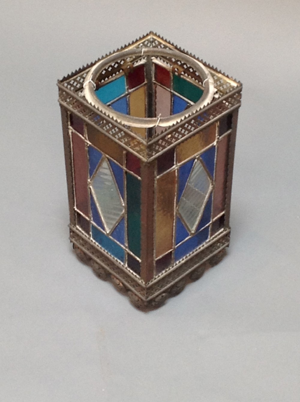 A Late 19thc Multicolored Glass Lantern Shade