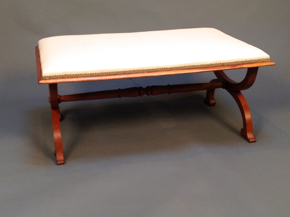A 19thc Walnut X Frame Stool Ottoman or Coffee Table