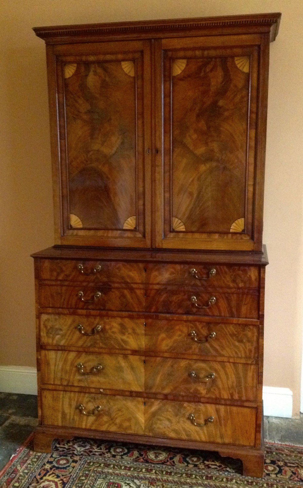 Early 19thc Flame Mahogany Secretaire Bookcase