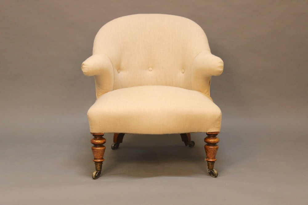 19thc Walnut Upholstered Tub Chair