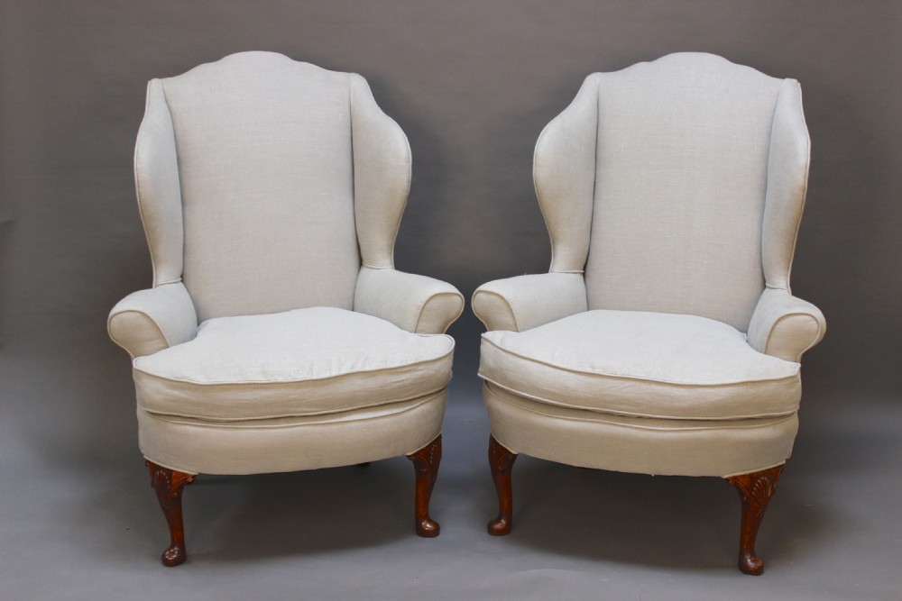 Pair of 19thc Walnut Wing Armchairs