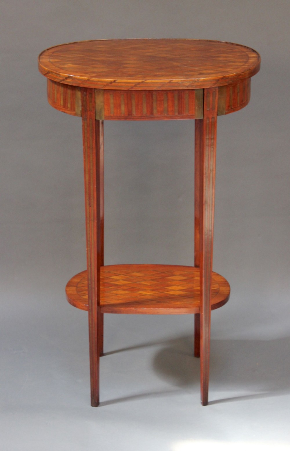 19thc Fruitwood and Brass Inlaid Parquetry Side Table