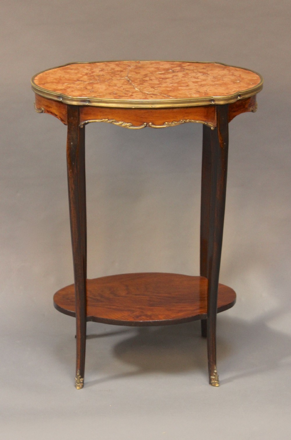 19thc Walnut Marble Topped and Brass Mounted Occasional Table