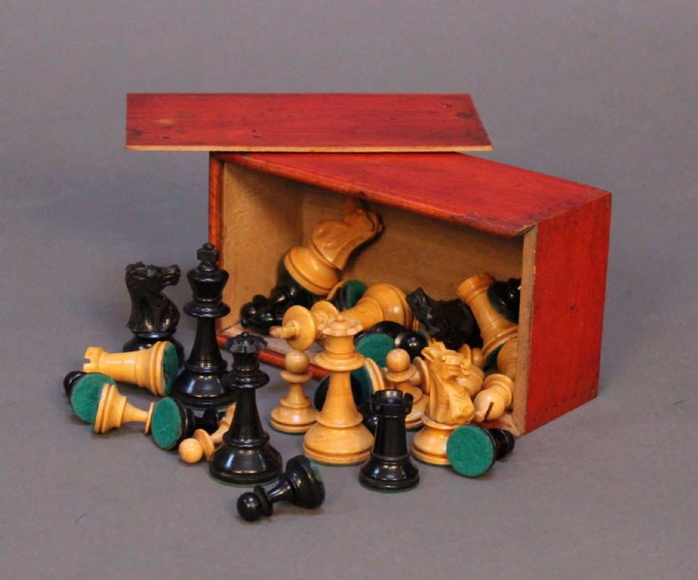 An Excellent Weighted Boxwood & Ebonised Chess Set