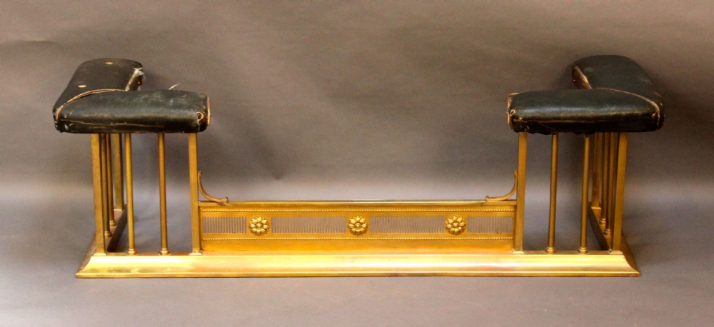 Late 19thc Brass and leatherette club fender