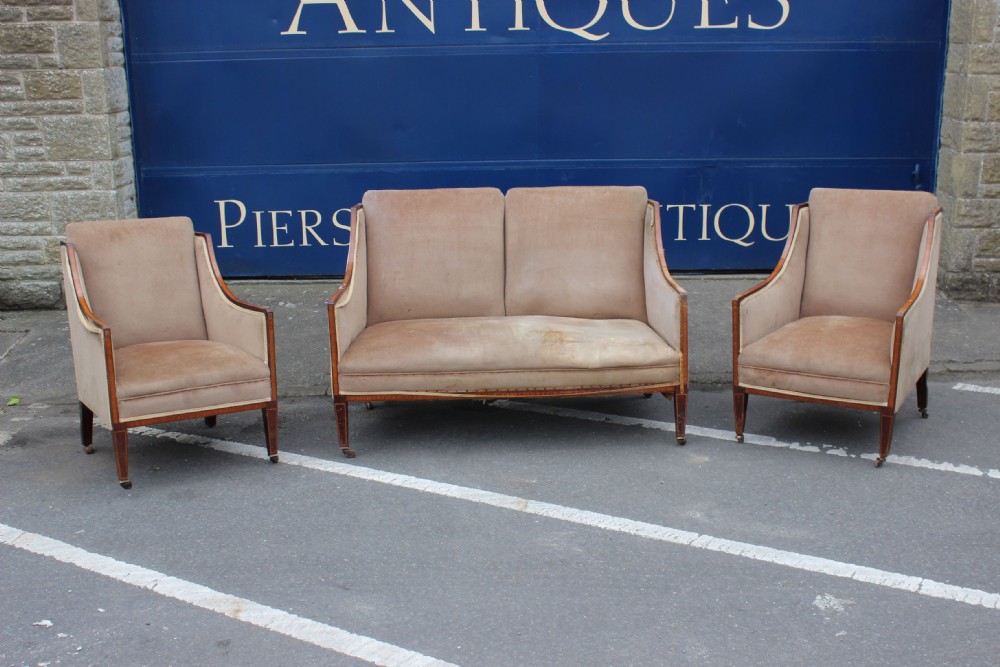 Late 19th. Satin wood inlaid mahogany 3 piece suite