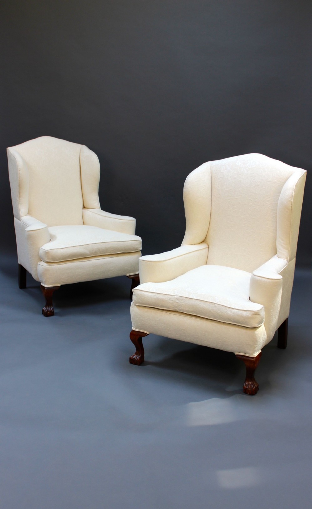 Pair of Generous 19thc Walnut Wing Armchairs,