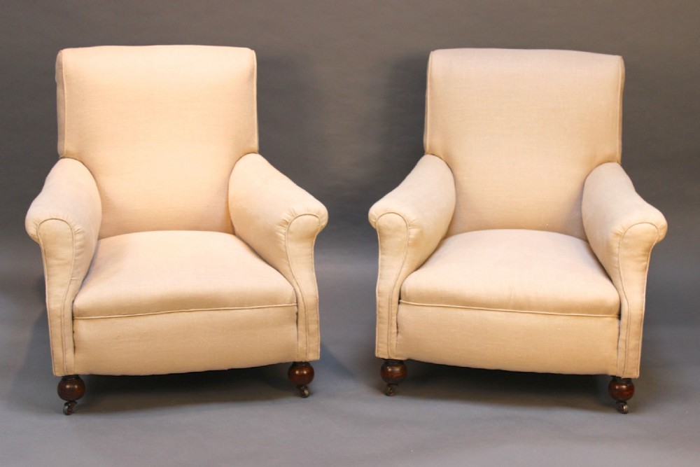 A Pair of Late 19thc. Easy Armchairs