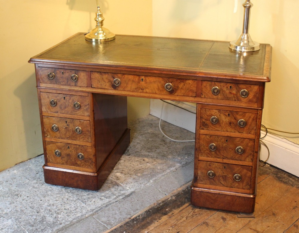 19thc. Walnut Pedestal Desk