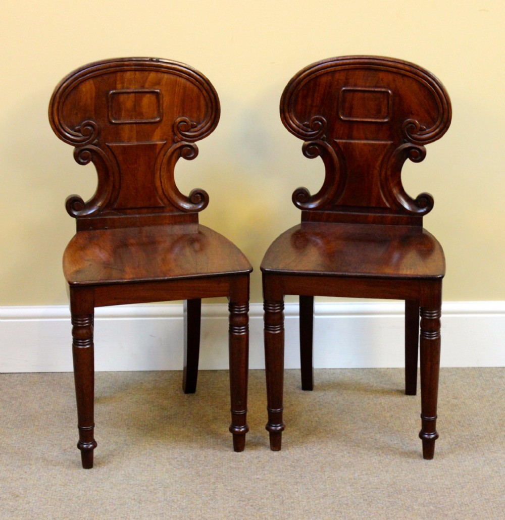 Pair of 19thc. Mahogany Hall Chairs