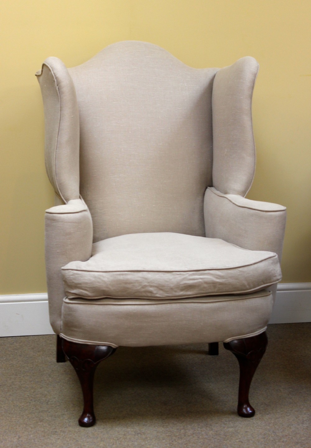 19thc. Walnut Upholstered Wing Armchair