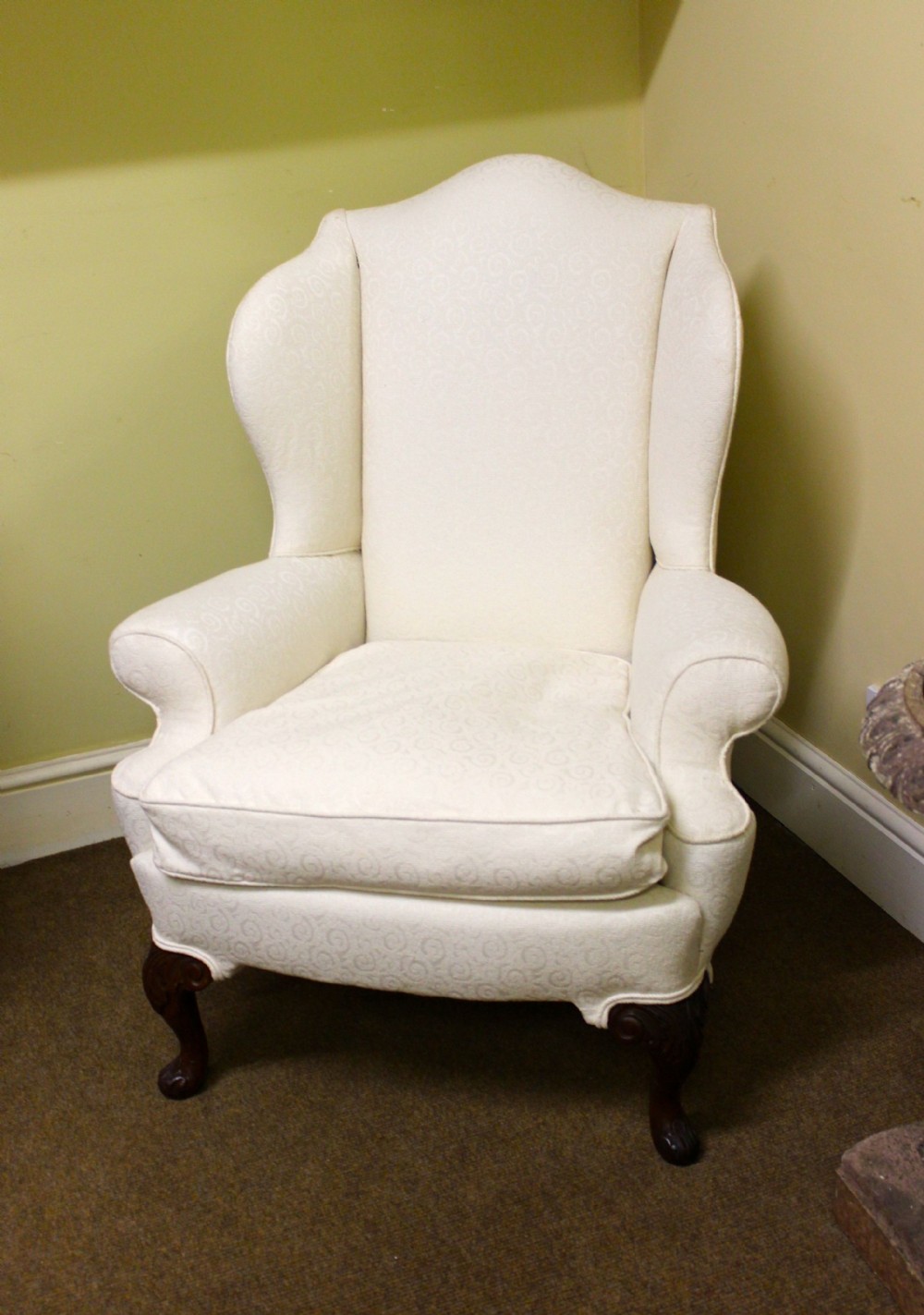Late 19thc. Upholstered Walnut Wing Armchair