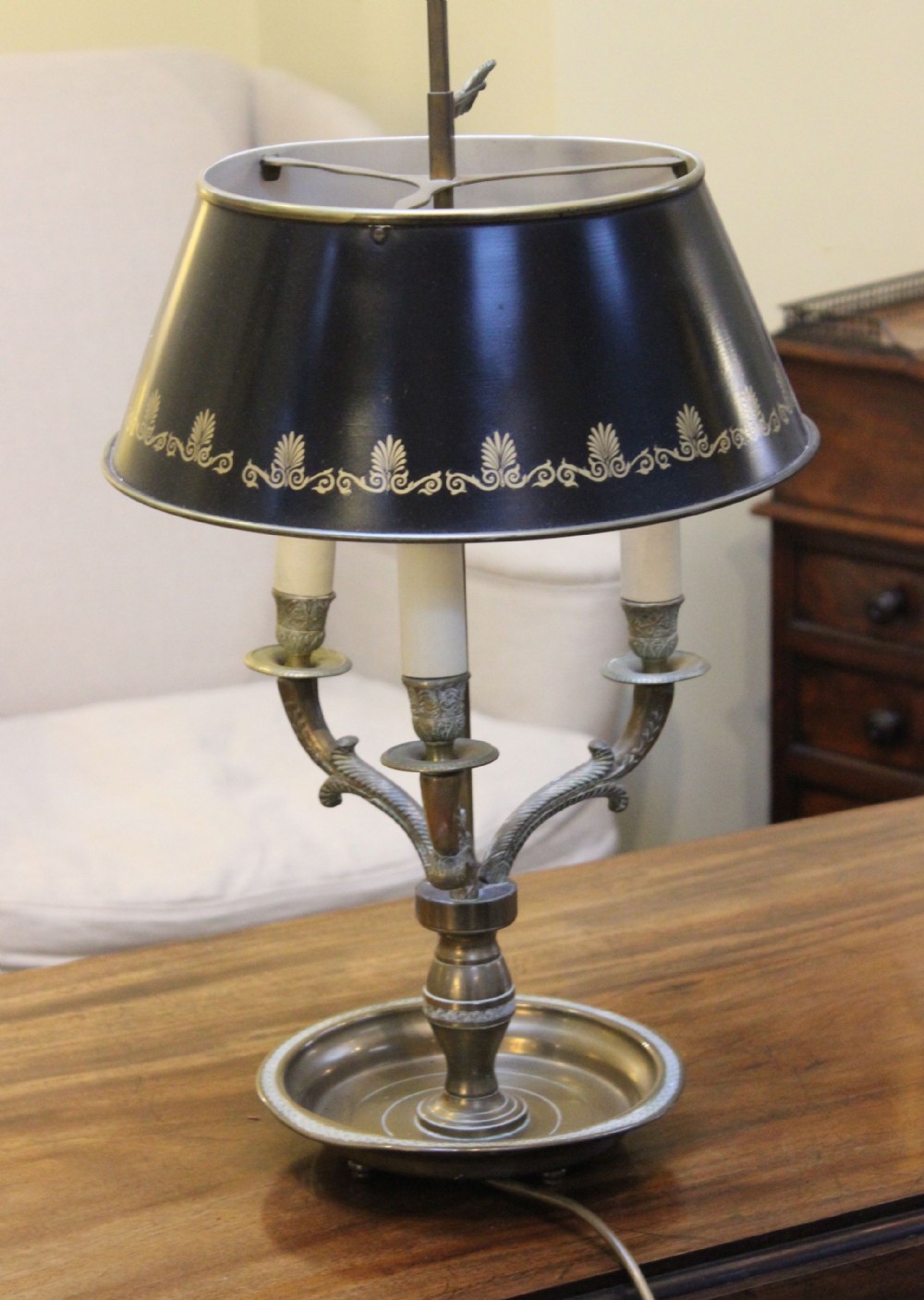 Early 20thc. Three Branch Bouillotte Lamp