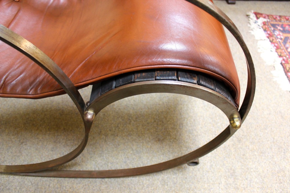 Early 20thc Metal and Leather Rocking Chair View IV
