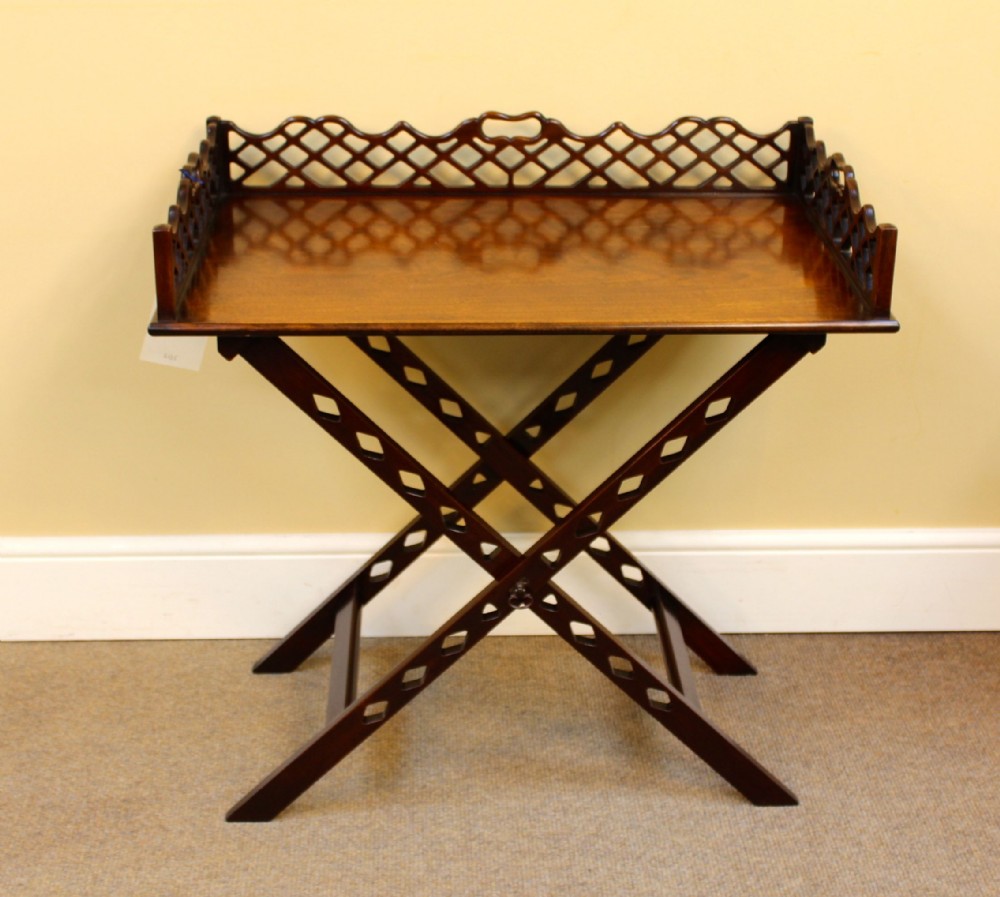 Late 19thc Mahogany Chinese Chippendale Butler's Tray on Stand