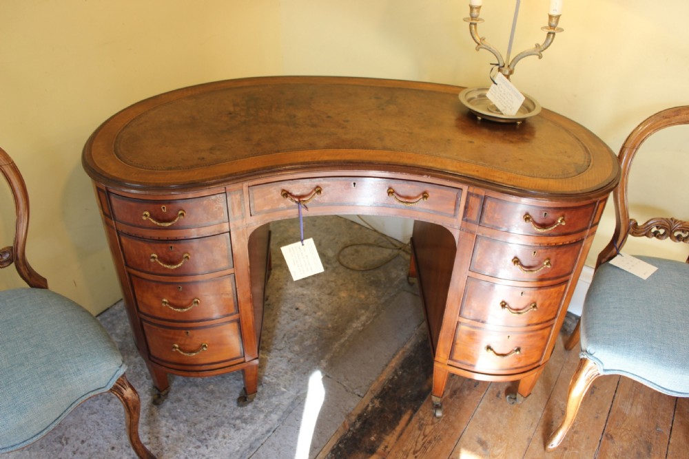 Late 19thc Satin Wood Kidney Shaped Desk