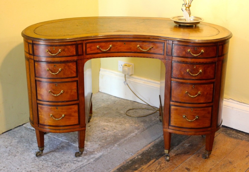 Late 19thc Satin Wood Kidney Shaped Desk View IV