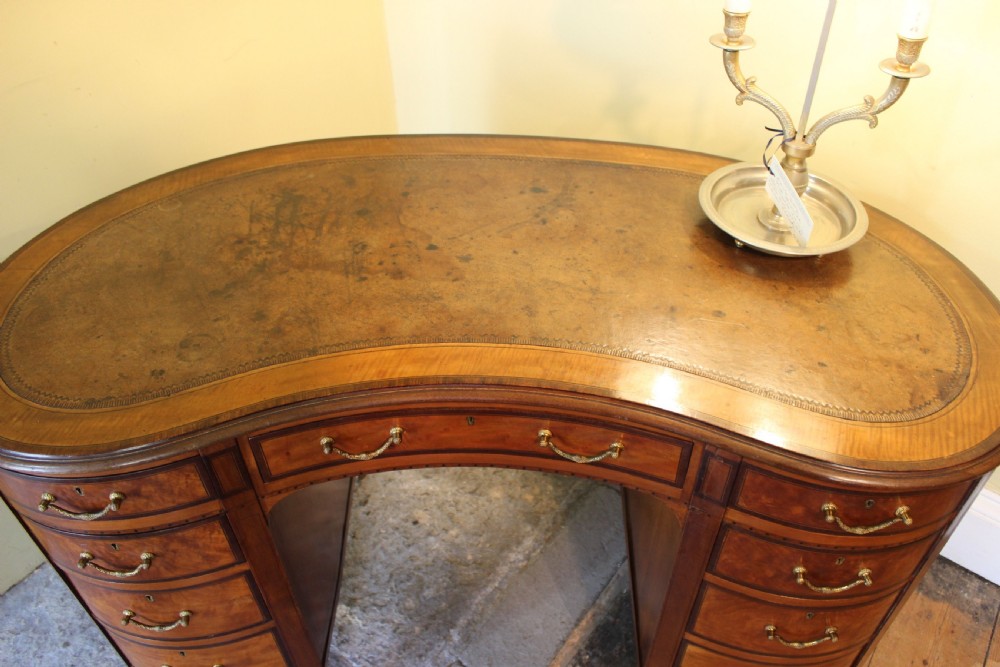 Late 19thc Satin Wood Kidney Shaped Desk View V