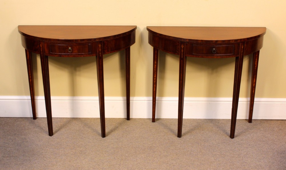 Pair of 19thc. Mahogany Demi Lune Side Tables