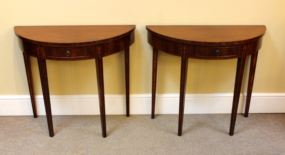 Pair of 19thc. Mahogany Demi Lune Side Tables View II