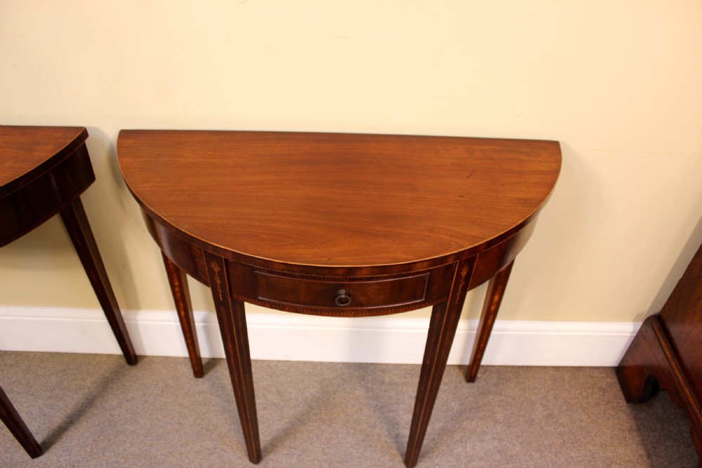 Pair of 19thc. Mahogany Demi Lune Side Tables View IV