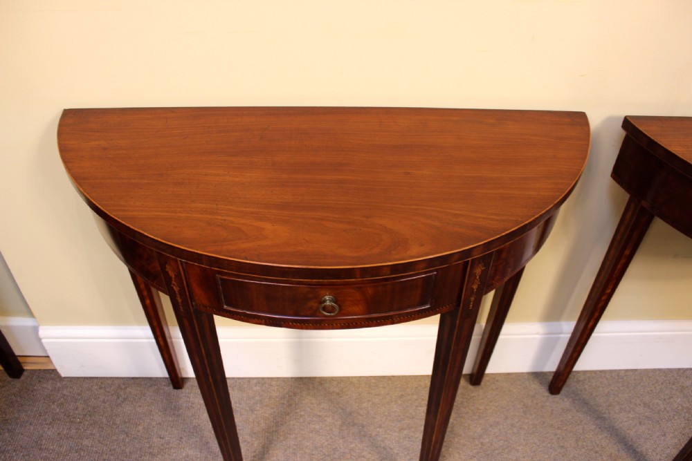 Pair of 19thc. Mahogany Demi Lune Side Tables View V