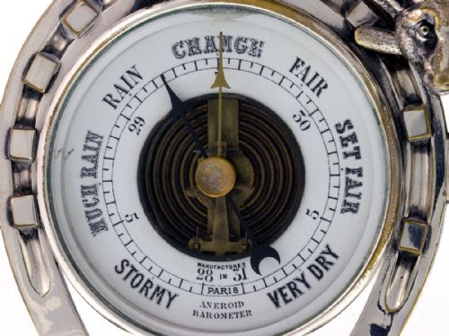 ANTIQUE SILVER PLATED FOX HUNTING CLOCK AND BAROMETER SET - ADDITIONAL PHOTO 2