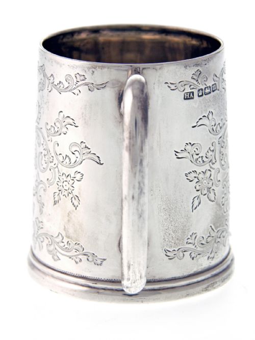 ANTIQUE EDWARDIAN HAND ENGRAVED SILVER CHRISTENING MUG - ADDITIONAL PHOTO 1