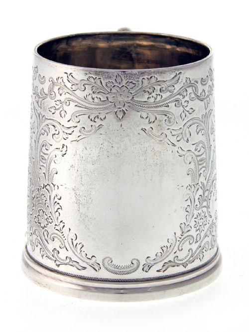 ANTIQUE EDWARDIAN HAND ENGRAVED SILVER CHRISTENING MUG - ADDITIONAL PHOTO 3