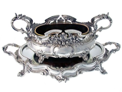 french silver plate jardiniere and ornate base - CATEGORY: ANTIQUE SILVER - DATED 1890